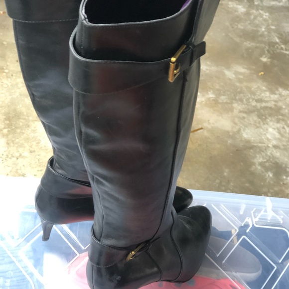 RLL Philena Black Leather Knee High 1/4 Zip Heel Boots Size 8B - Picture 6 of 15